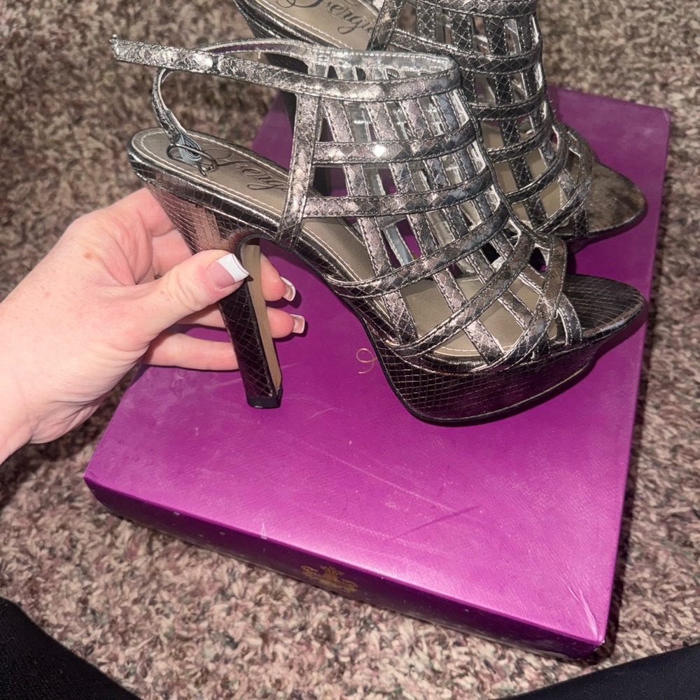 Fergie Black Strappy Peep-Toe Heels - Picture 2 of 4